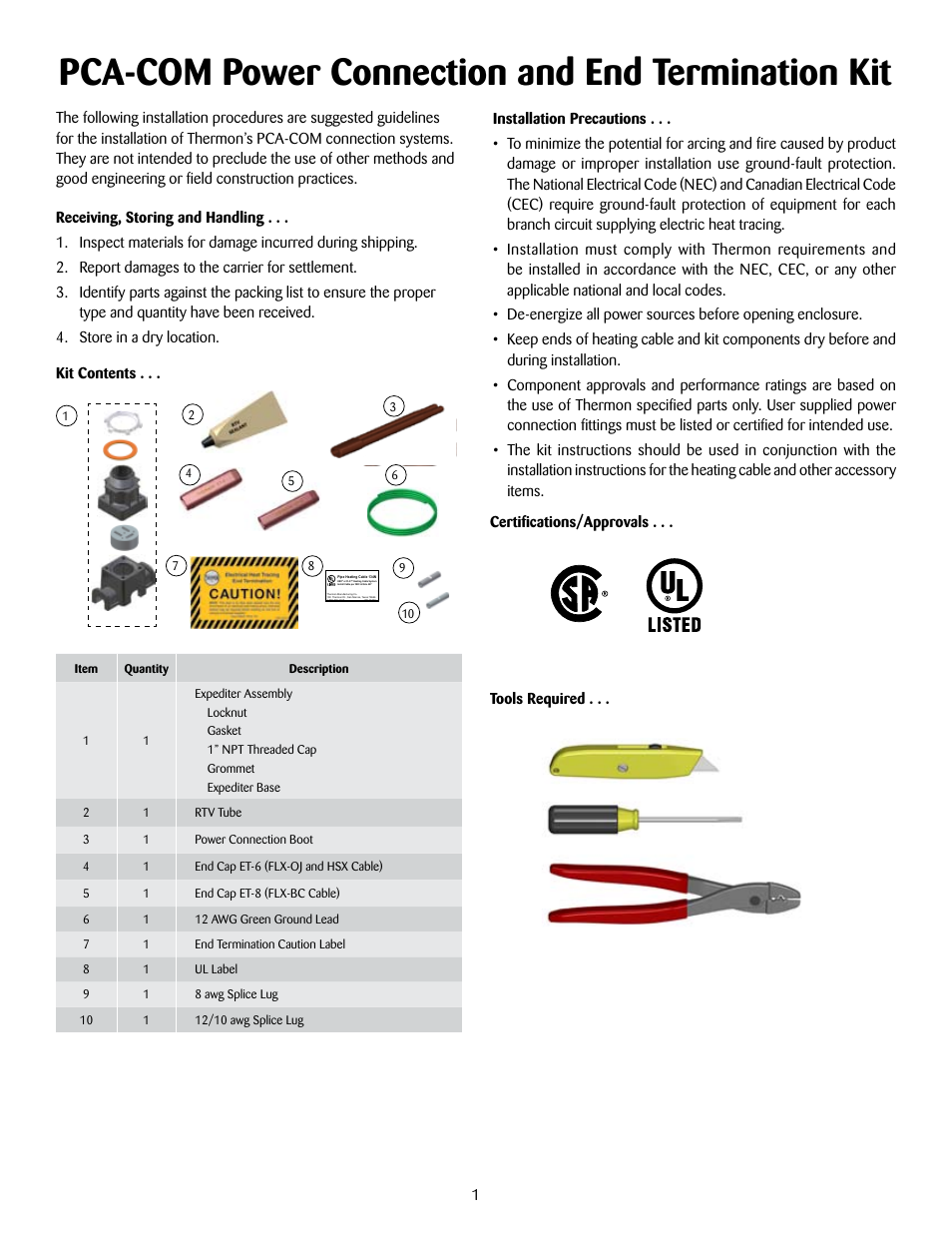 Pca-com power connection and end termination kit | Thermon PCA-COM User Manual | Page 2 / 8