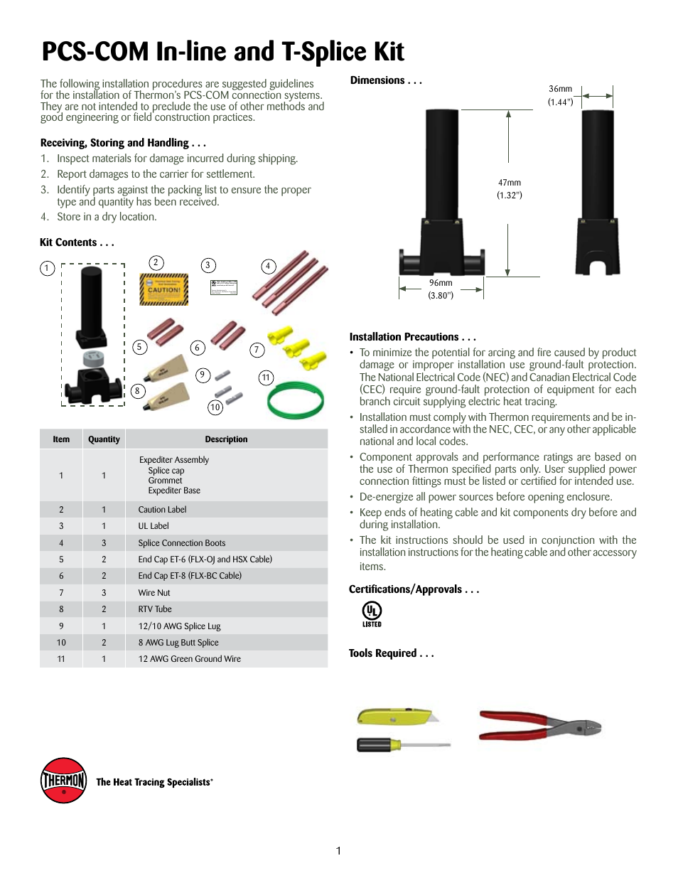 Pcs-com in-line and t-splice kit | Thermon PCS-COM User Manual | Page 2 / 8