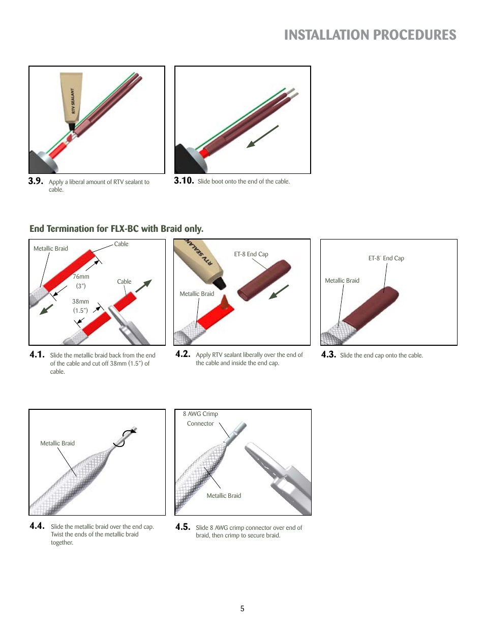 Installation procedures, End termination for flx-bc with braid only. 4.5 | Thermon PCS-COM User Manual | Page 6 / 8