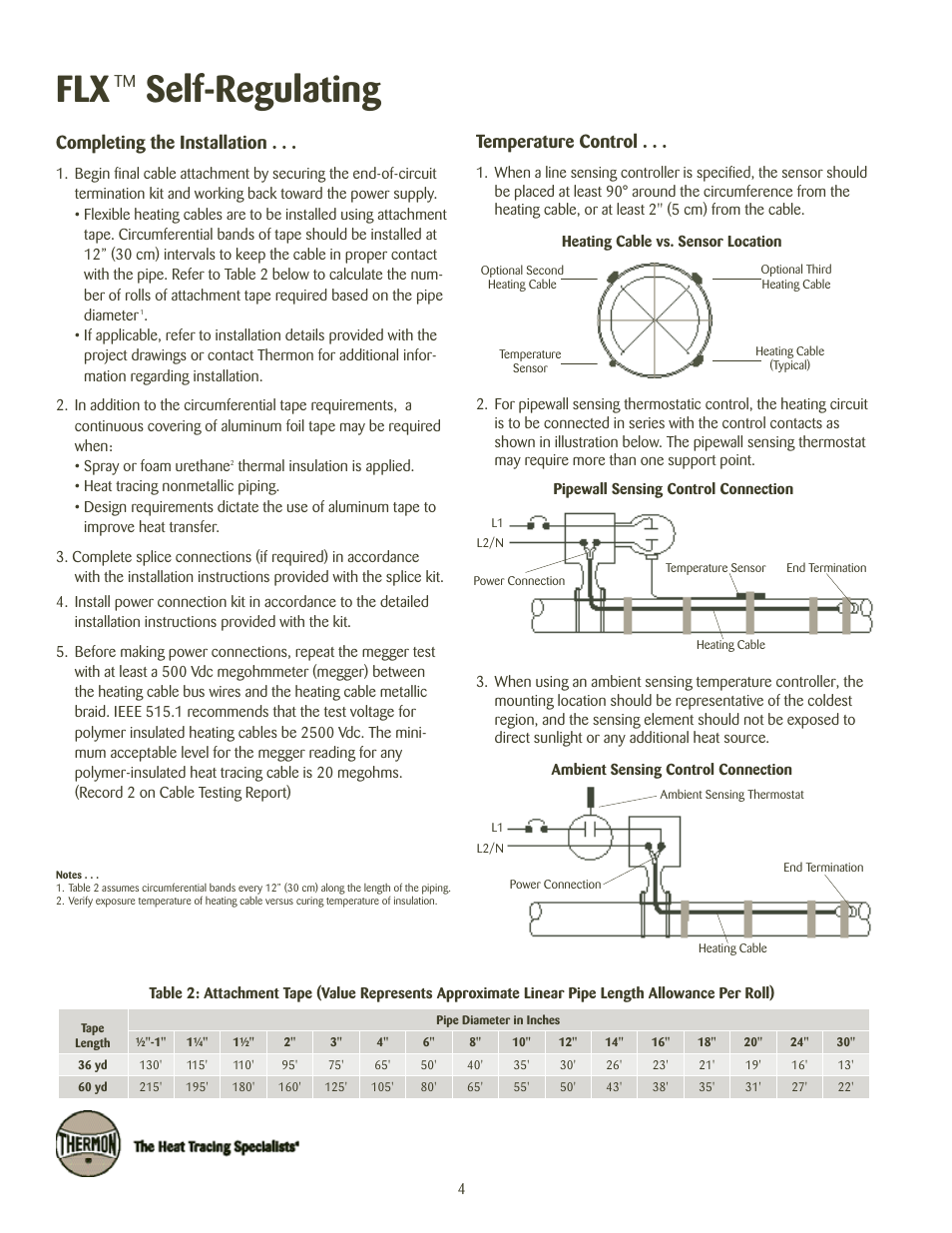 Self-regulating, Completing the installation, Temperature control | Thermon FLX User Manual | Page 5 / 10