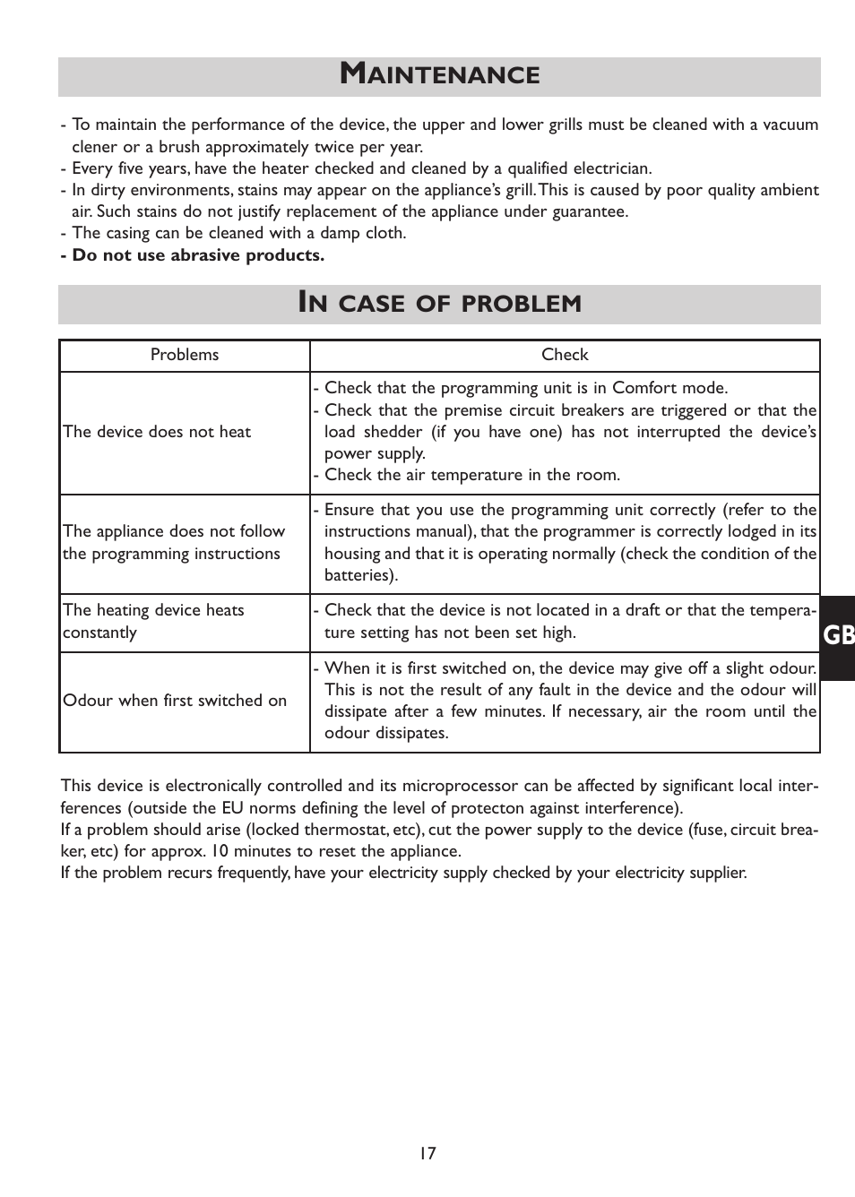 Aintenance, N case of problem | Thermor Emotion User Manual | Page 19 / 36