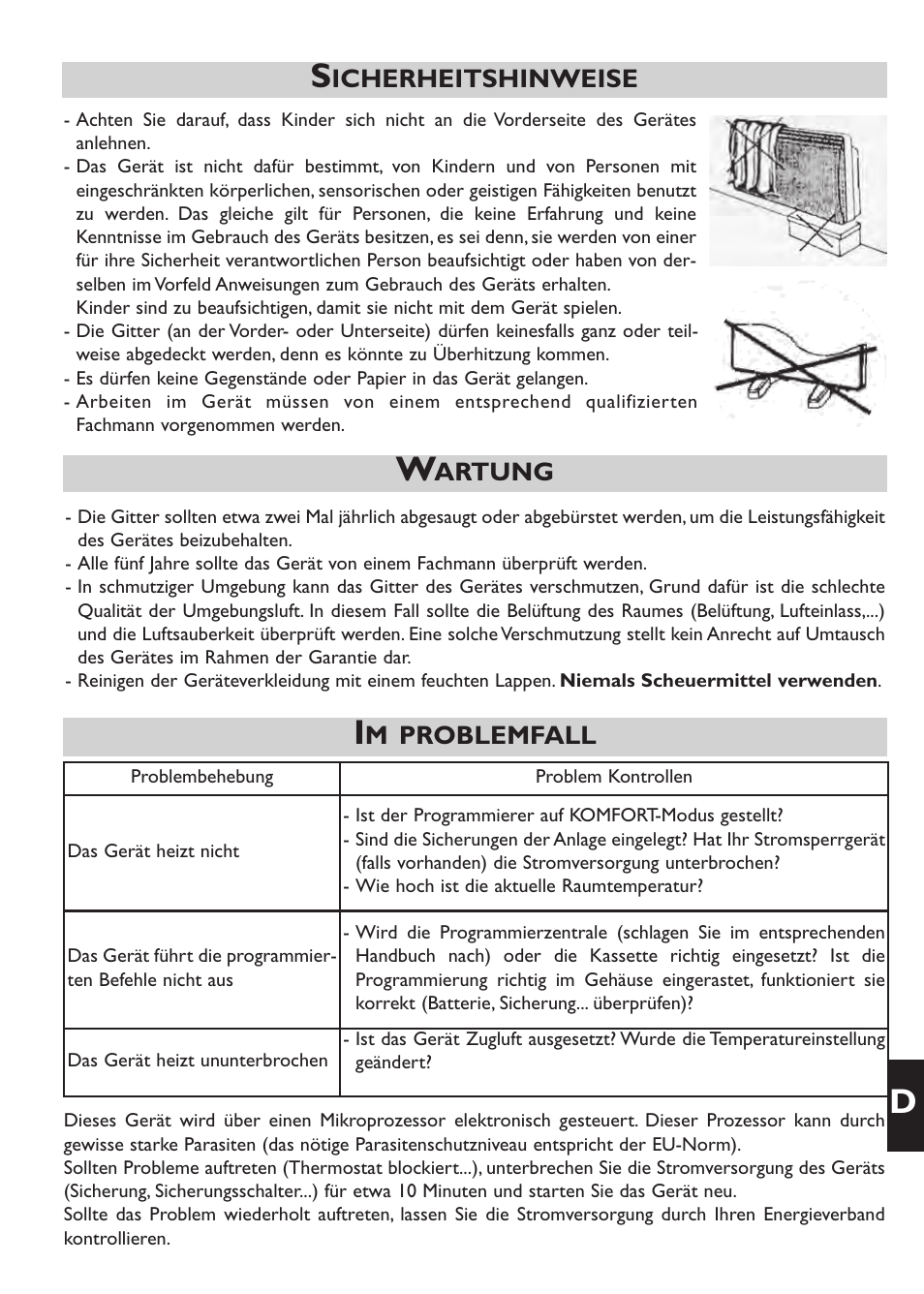 M problemfall, Icherheitshinweise, Artung | Thermor Emotion User Manual | Page 33 / 36