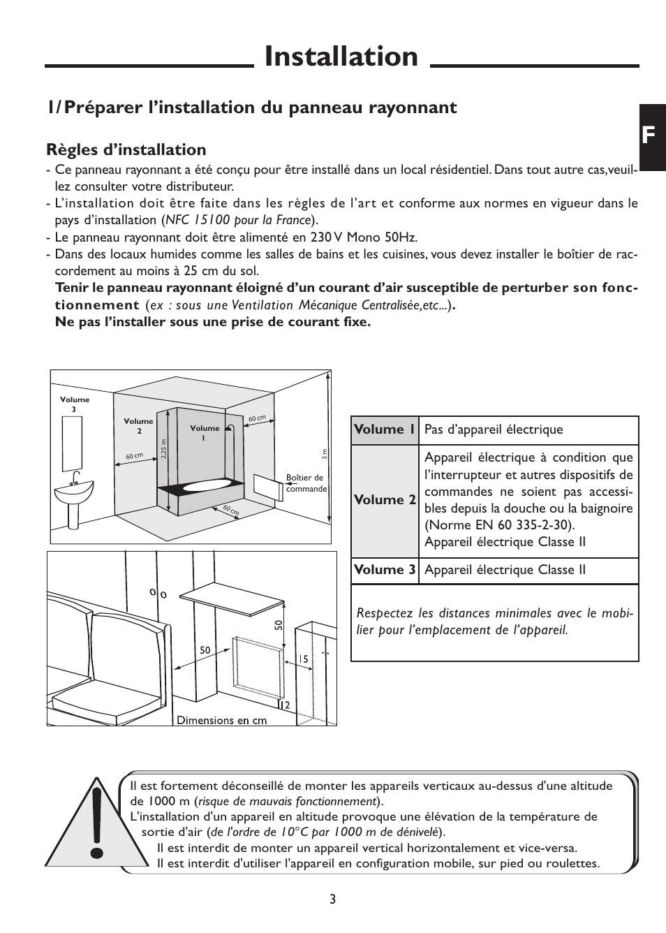 Installation, 1/ préparer l’installation du panneau rayonnant, Règles d’installation | Thermor Emotion User Manual | Page 5 / 36