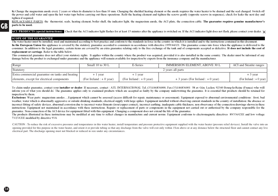 Thermor Rafale ACI+ User Manual | Page 14 / 39