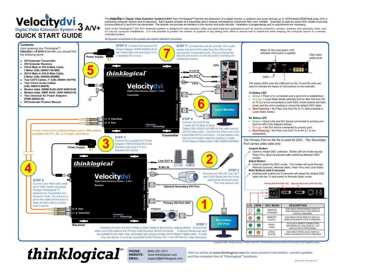 Thinklogical Velocitydvi System-3 A/V+ Quick Start Guide User Manual | 1 page