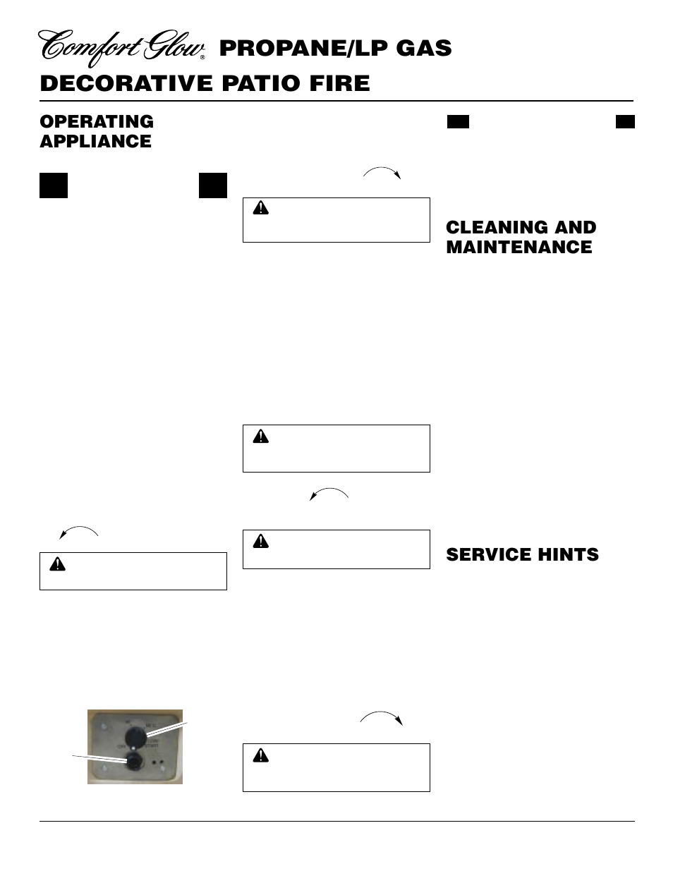 Decorative patio fire propane/lp gas, Cleaning and maintenance, Operating appliance | Service hints | Desa Tech PC4670LP User Manual | Page 8 / 14