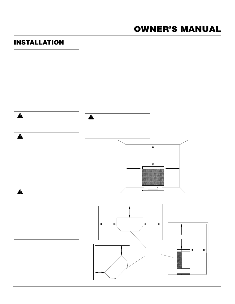 Owner’s manual, Installation, Check gas type | Clearances to combustibles, Vent-free operation only), Minimum wall and ceiling clearances (see figure 4) | Desa Tech S26PT User Manual | Page 7 / 24