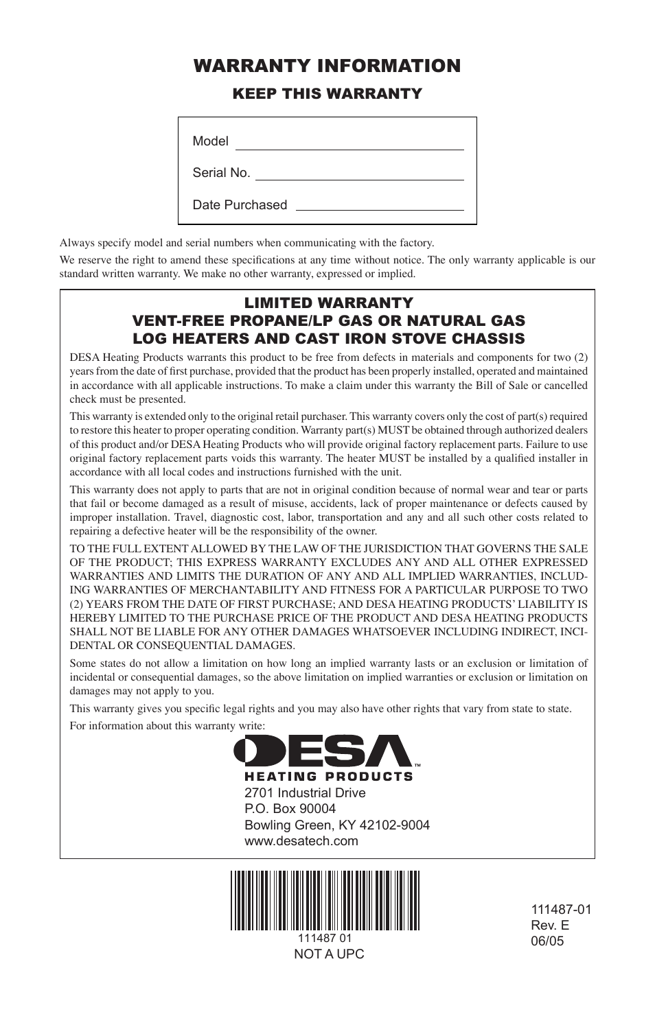 Warranty information, Keep this warranty | Desa Tech CSPINT User Manual | Page 24 / 24