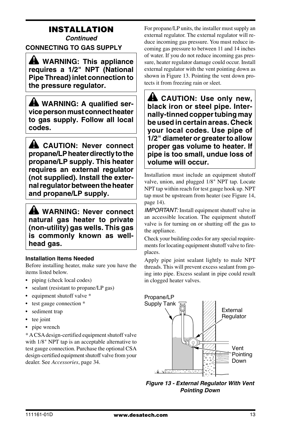Installation | Desa Tech CCL3018NR User Manual | Page 13 / 36