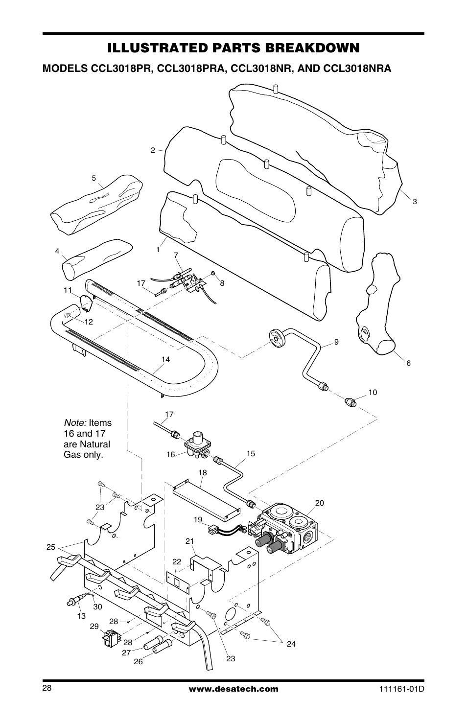 Illustrated parts breakdown | Desa Tech CCL3018NR User Manual | Page 28 / 36