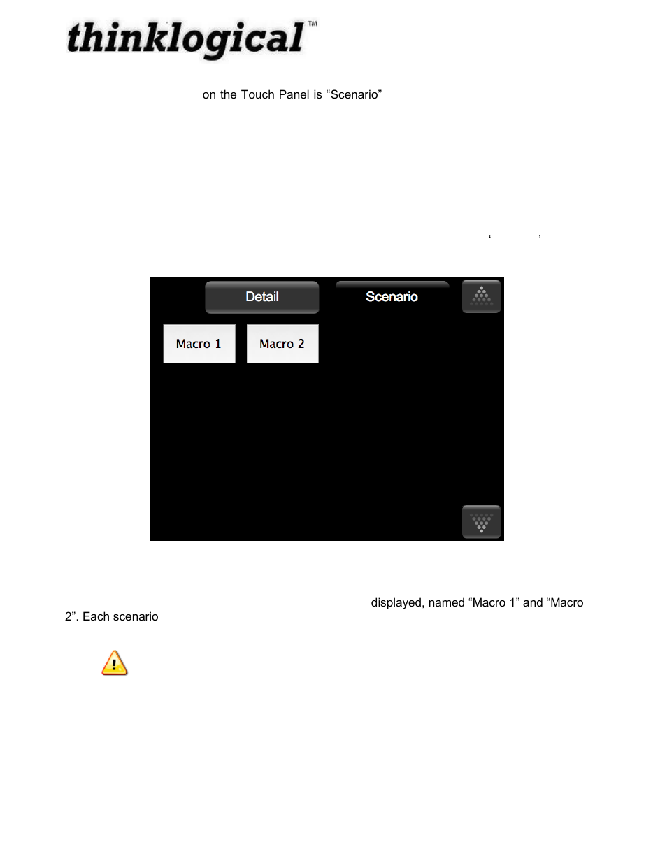 Scenario (macro) screen | Thinklogical Touch Panel Manual User Manual | Page 20 / 24