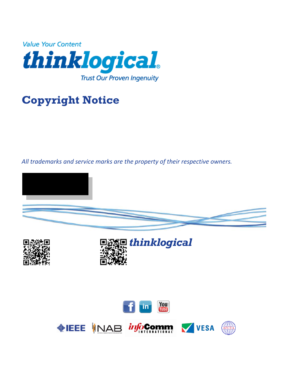 Copyright notice | Thinklogical X4 and Touchpanels User Manual | Page 2 / 52