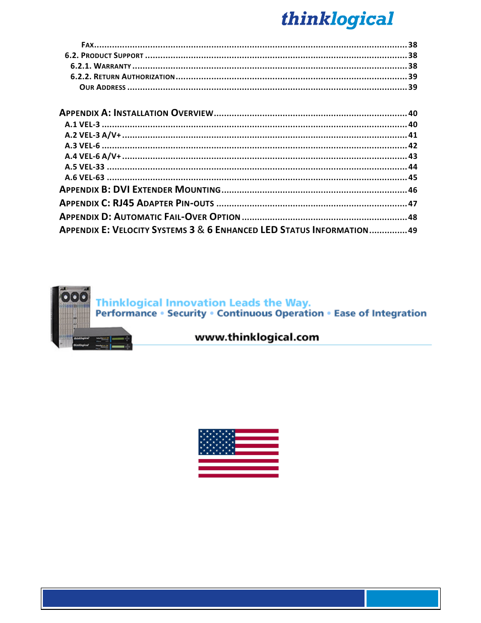 Made in usa, Rj45 | Thinklogical X4 and Touchpanels User Manual | Page 4 / 52