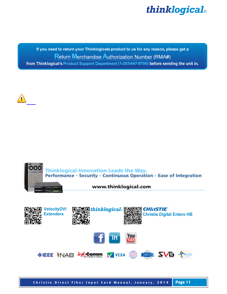 2 return merchandize authorization | Thinklogical Direct Fiber Input Card for Christie Entero Video Wall User Manual | Page 12 / 13