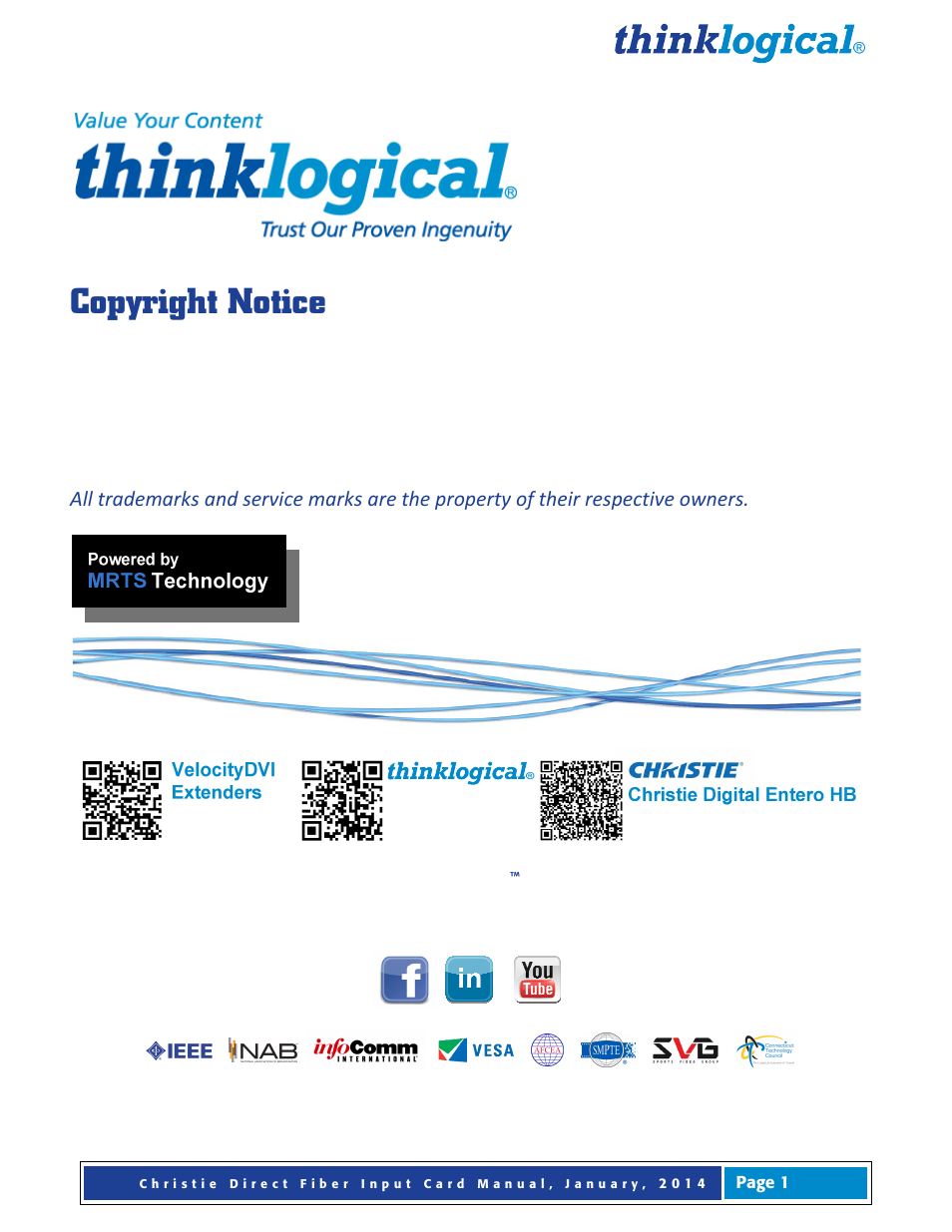 Copyright notice, Thinklogical, llc | Thinklogical Direct Fiber Input Card for Christie Entero Video Wall User Manual | Page 2 / 13