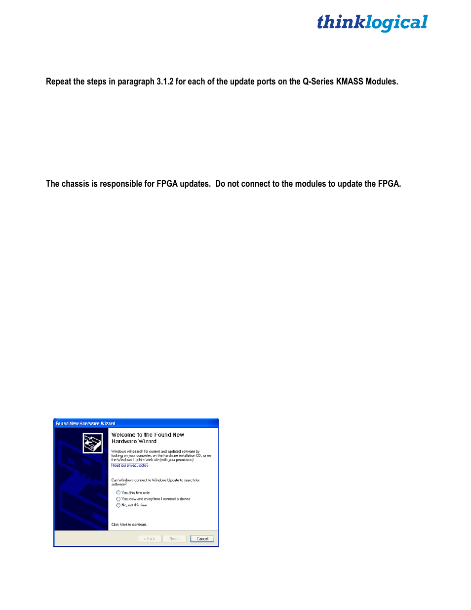 Fpga downloads, Fpga download procedure, Fpga update preparation | Fpga update procedure | Thinklogical Q-4300 KMASS Modules Manual User Manual | Page 18 / 29