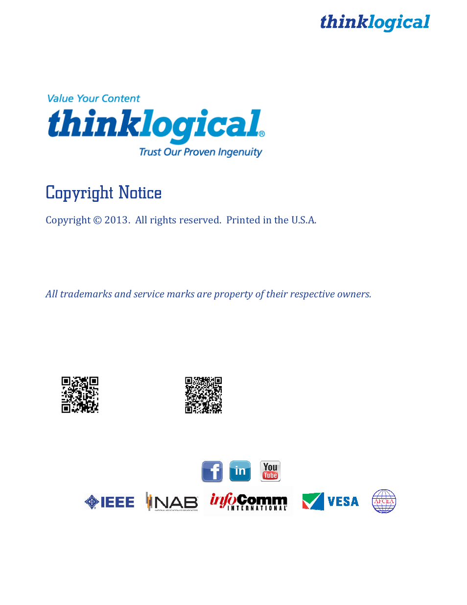 Copyright notice | Thinklogical Q-4300 KMASS Modules Manual User Manual | Page 2 / 29
