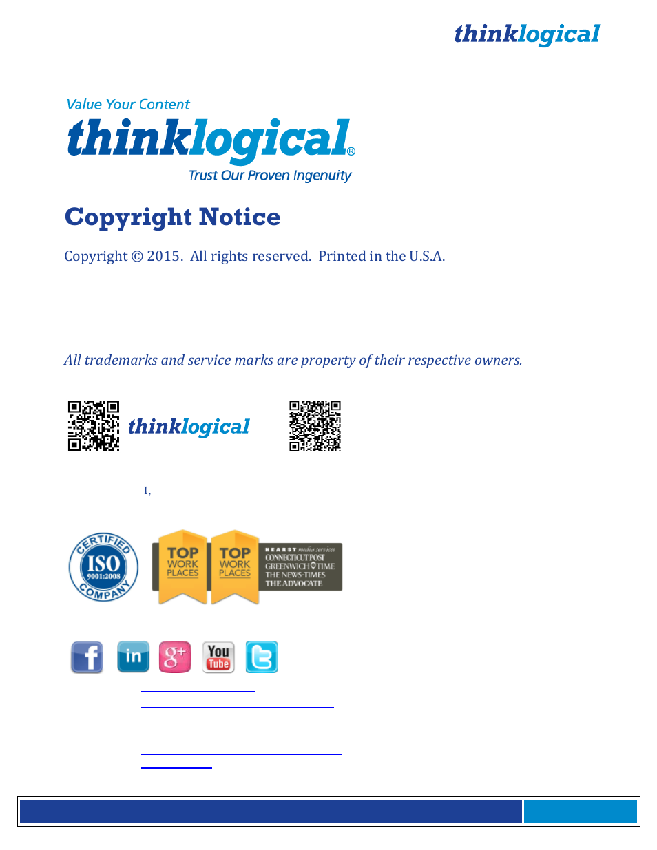 Copyright notice | Thinklogical Q-4300 Video Modules Manual User Manual | Page 2 / 54