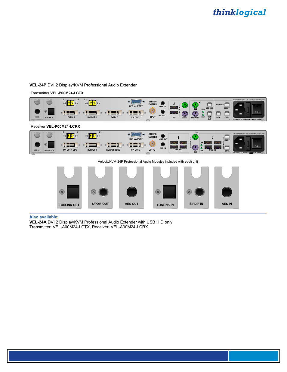 Page 12, Toslink out s/pdif out toslink in s/pdif in | Thinklogical Velocitykvm-4, 5, 8, 24, 28, 34, 35 & 38 Manual User Manual | Page 12 / 61