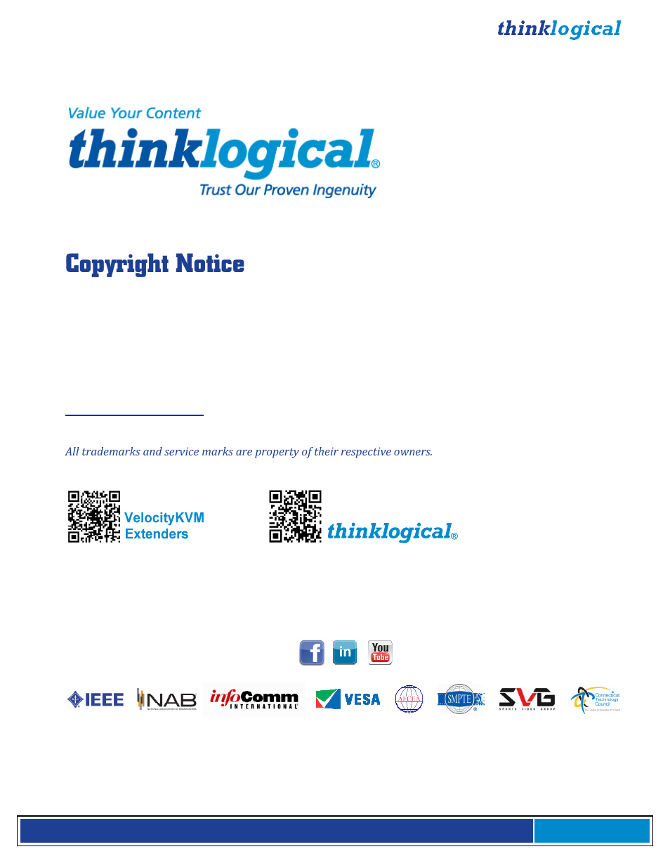 Copyright notice | Thinklogical Velocitykvm-4, 5, 8, 24, 28, 34, 35 & 38 Manual User Manual | Page 2 / 61