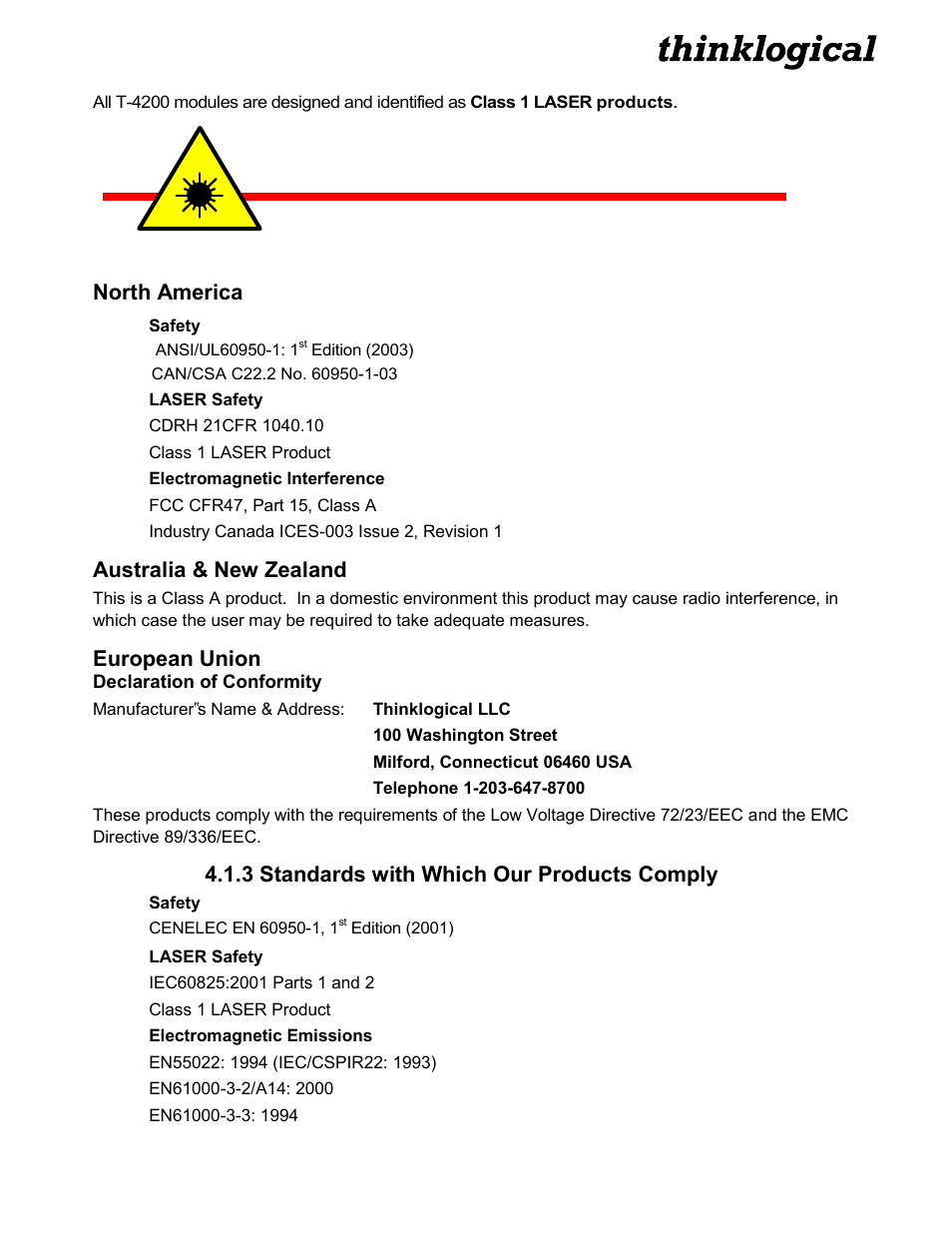 North america, Australia & new zealand, European union | 3 standards with which our products comply | Thinklogical Velocitykvm T-4200 Chassis Manual User Manual | Page 17 / 23