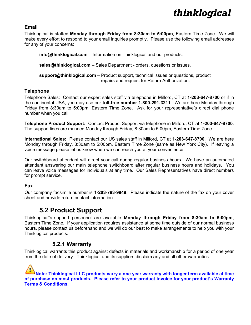 2 product support, 1 warranty | Thinklogical Velocitykvm T-4200 Chassis Manual User Manual | Page 20 / 23