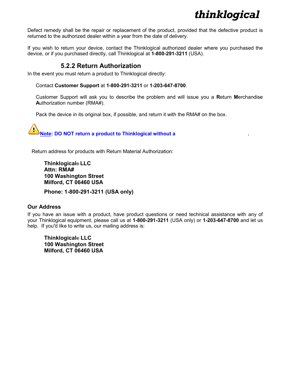 2 return authorization | Thinklogical Velocitykvm T-4200 Chassis Manual User Manual | Page 21 / 23