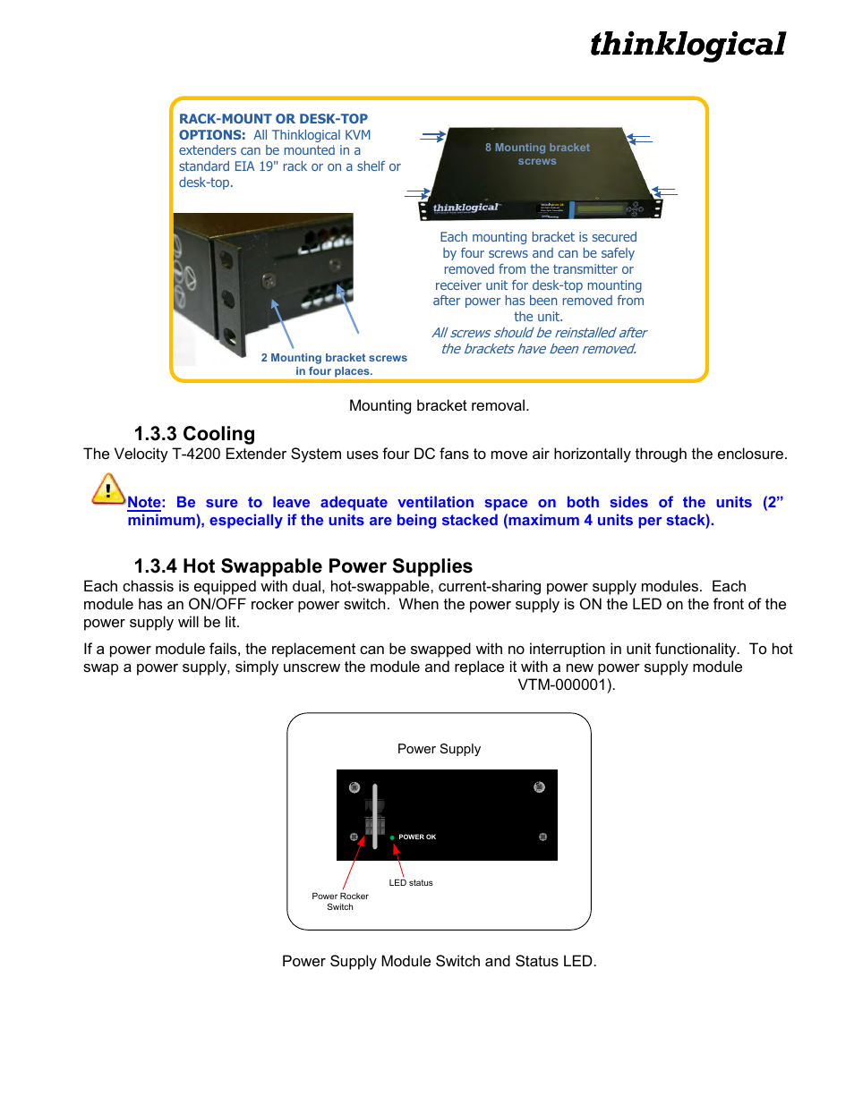 3 cooling, 4 hot swappable power supplies | Thinklogical Velocitykvm T-4200 Chassis Manual User Manual | Page 7 / 23