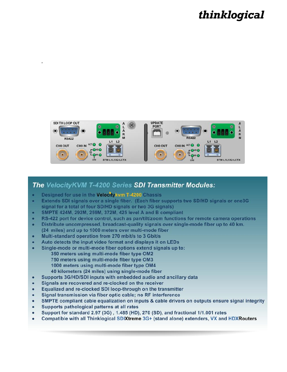 Sdi module features | Thinklogical Velocitykvm T-4200 SDIXtreme 3G+ Module Manual User Manual | Page 5 / 20