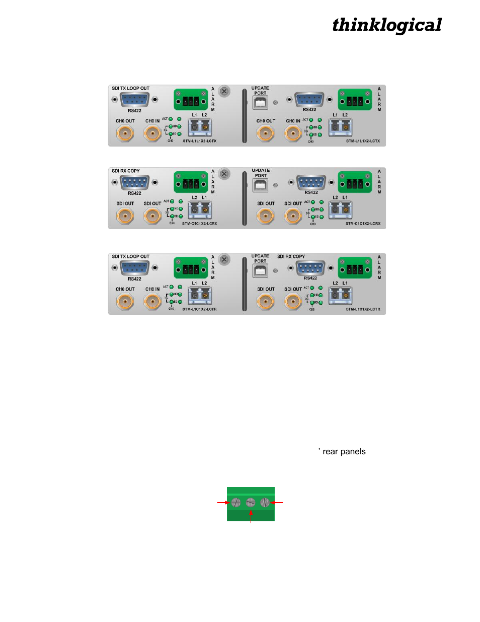 Rear panel views, 7 set-up, 1 dry contact alarm | Thinklogical Velocitykvm T-4200 SDIXtreme 3G+ Module Manual User Manual | Page 9 / 20