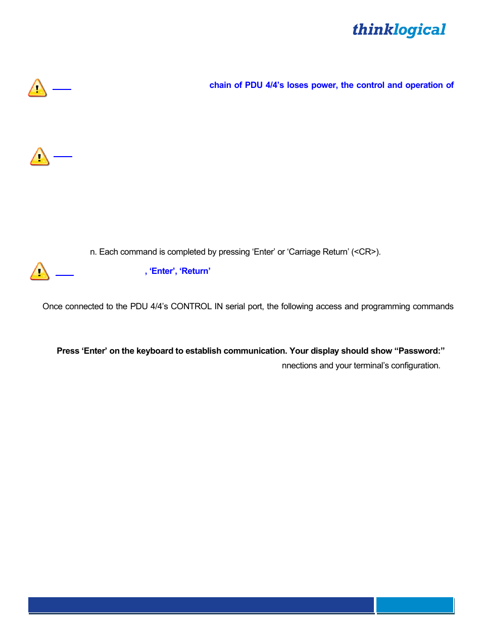 Communicating with the pdu 4/4, Commands | Thinklogical Remote Power Distribution Unit 4/4 Manual User Manual | Page 10 / 21