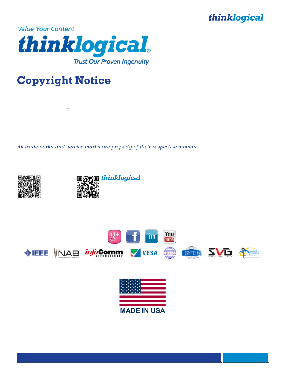 Copyright notice | Thinklogical Remote Power Distribution Unit 4/4 Manual User Manual | Page 2 / 21