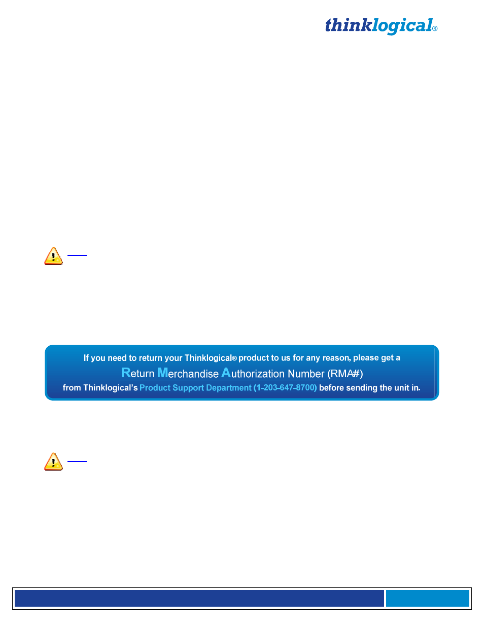 Product support, Warranty, Return authorization | Thinklogical Remote Power Distribution 12 Manual User Manual | Page 13 / 14
