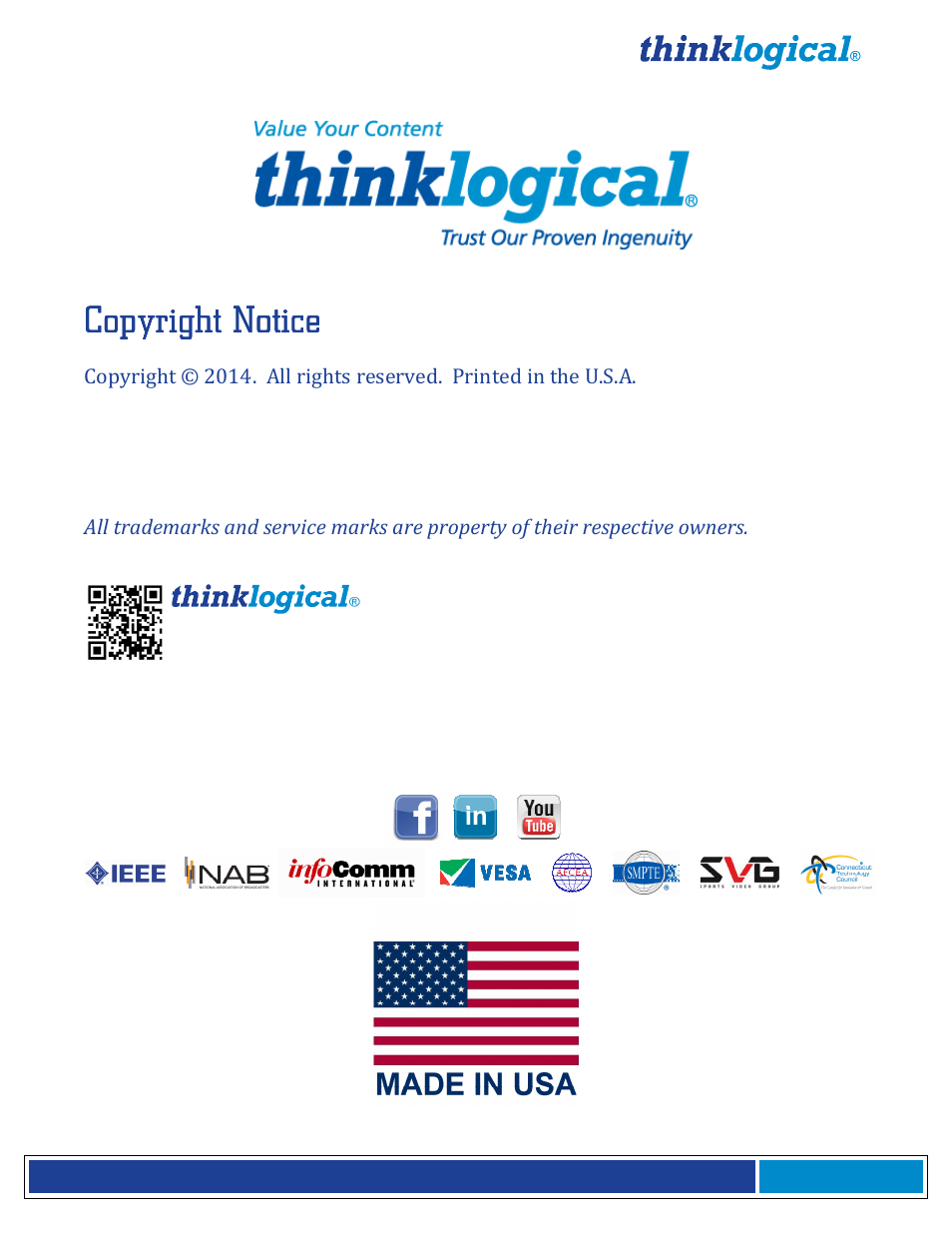 Copyright notice | Thinklogical Remote Power Distribution 12 Manual User Manual | Page 2 / 14