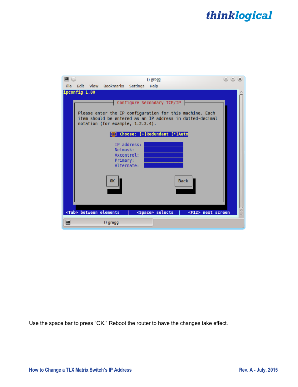 The secondary controller card | Thinklogical Change A TLX Matrix Switch's IP Address User Manual | Page 12 / 16