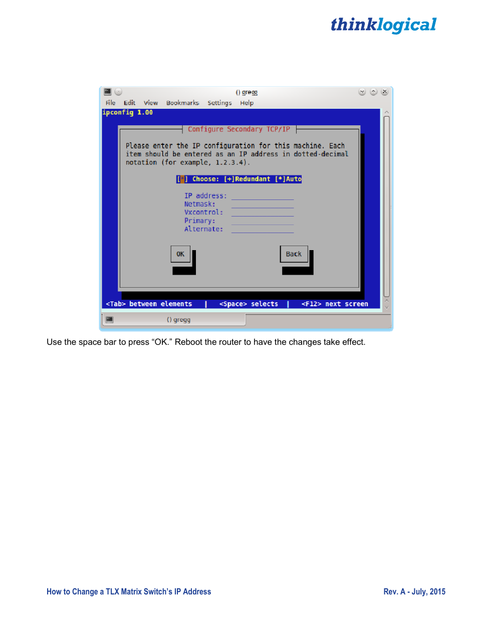 Thinklogical Change A TLX Matrix Switch's IP Address User Manual | Page 13 / 16
