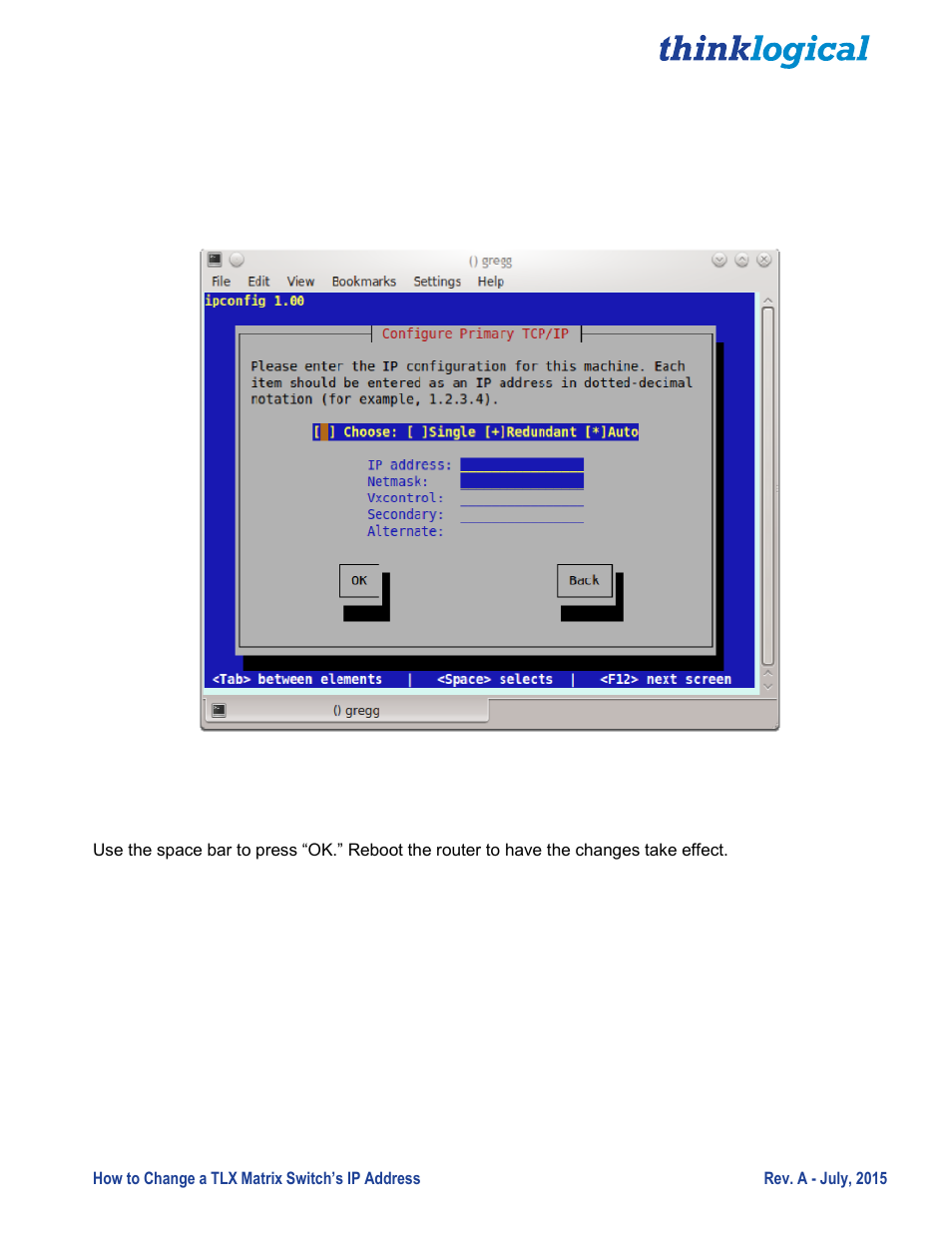 The primary controller | Thinklogical Change A TLX Matrix Switch's IP Address User Manual | Page 7 / 16