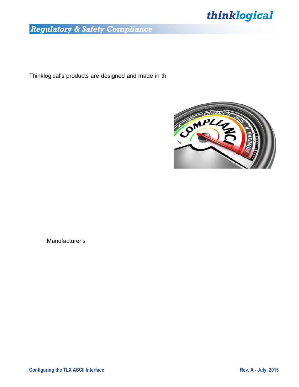 Regulatory & safety compliance, Symbols found on the product, Regulatory compliance | Thinklogical Configuring the TLX ASCII Interface User Manual | Page 14 / 18