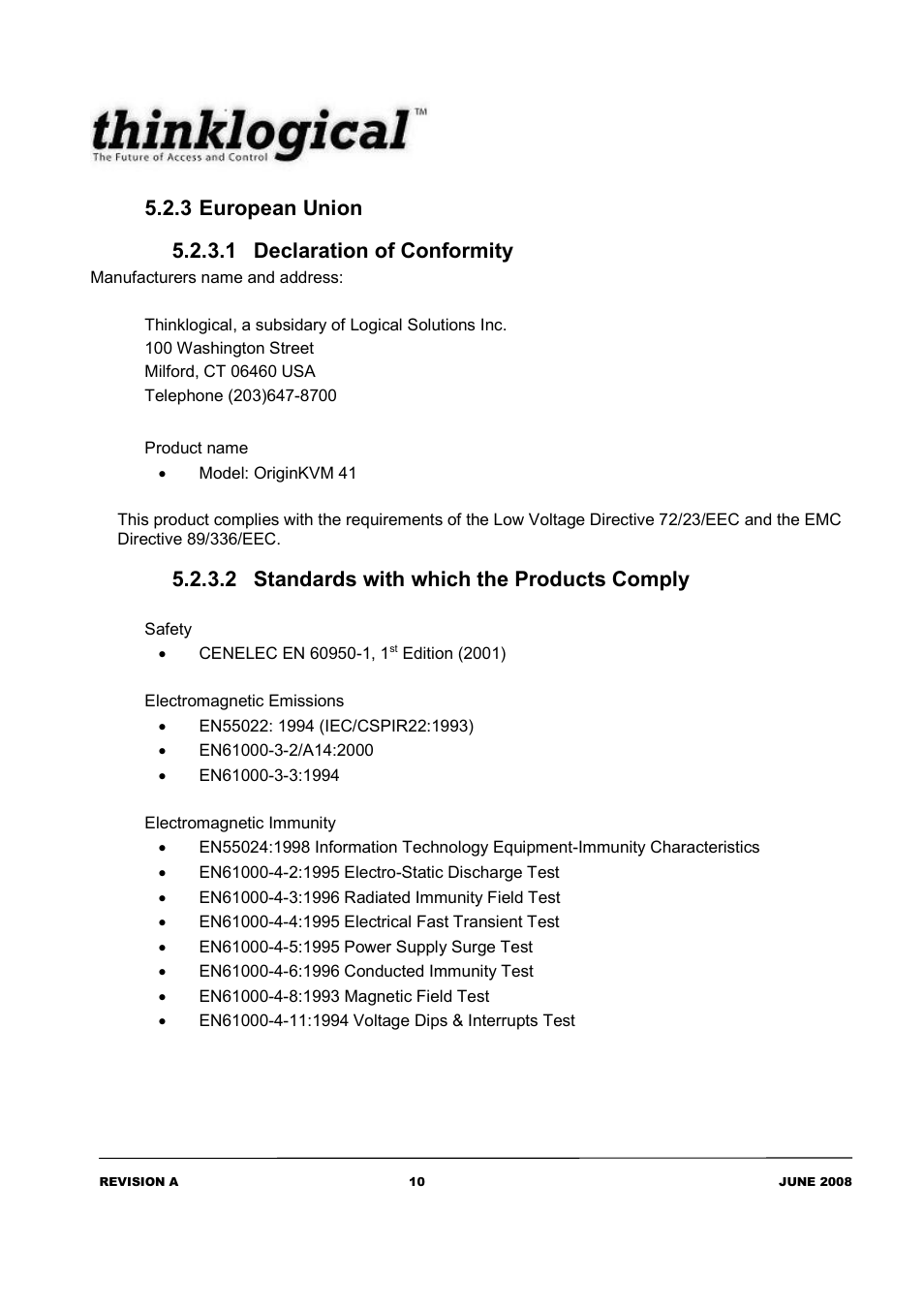 2 standards with which the products comply | Thinklogical OriginKVM 41 Manual User Manual | Page 14 / 18