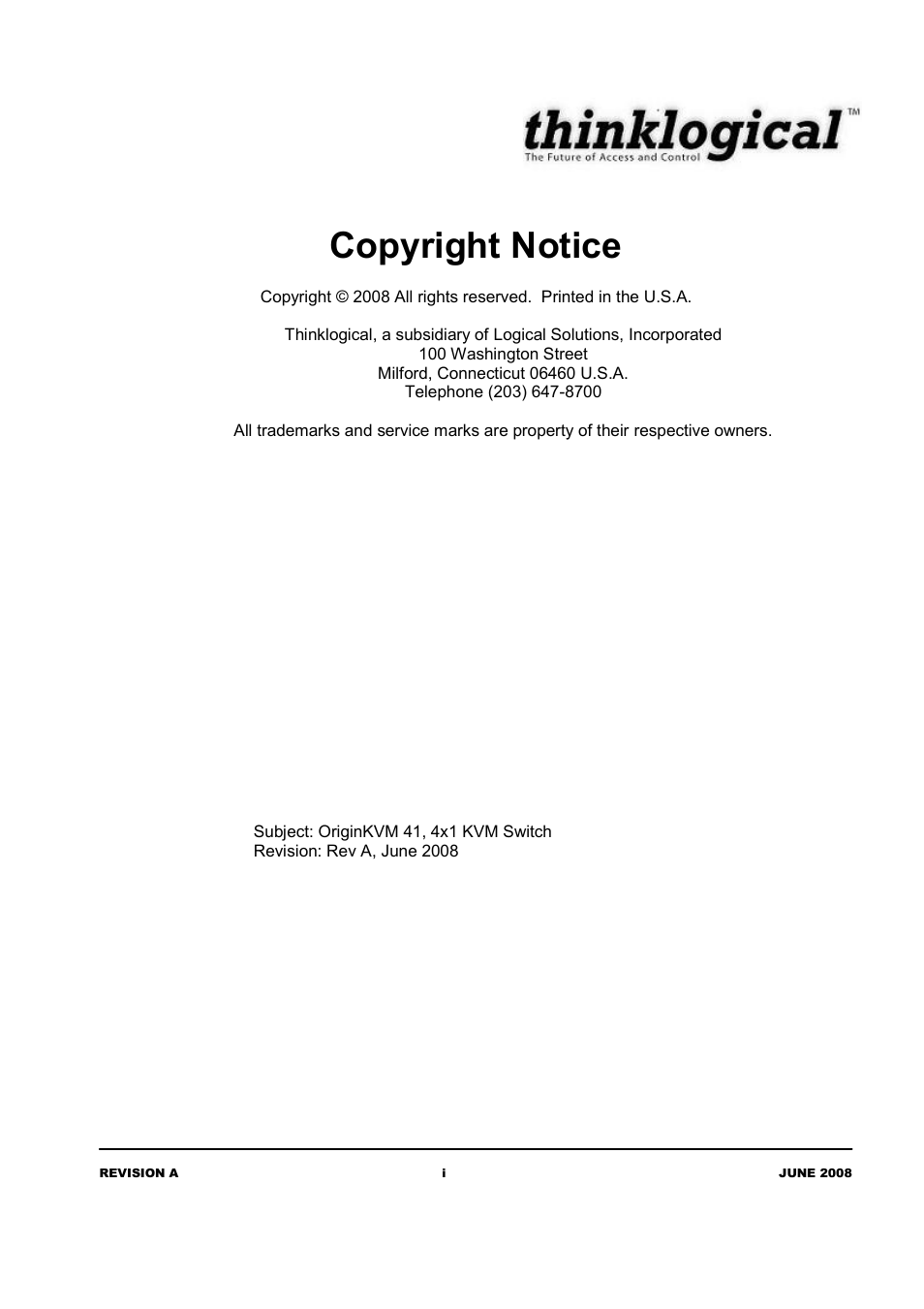 Copyright notice | Thinklogical OriginKVM 41 Manual User Manual | Page 3 / 18