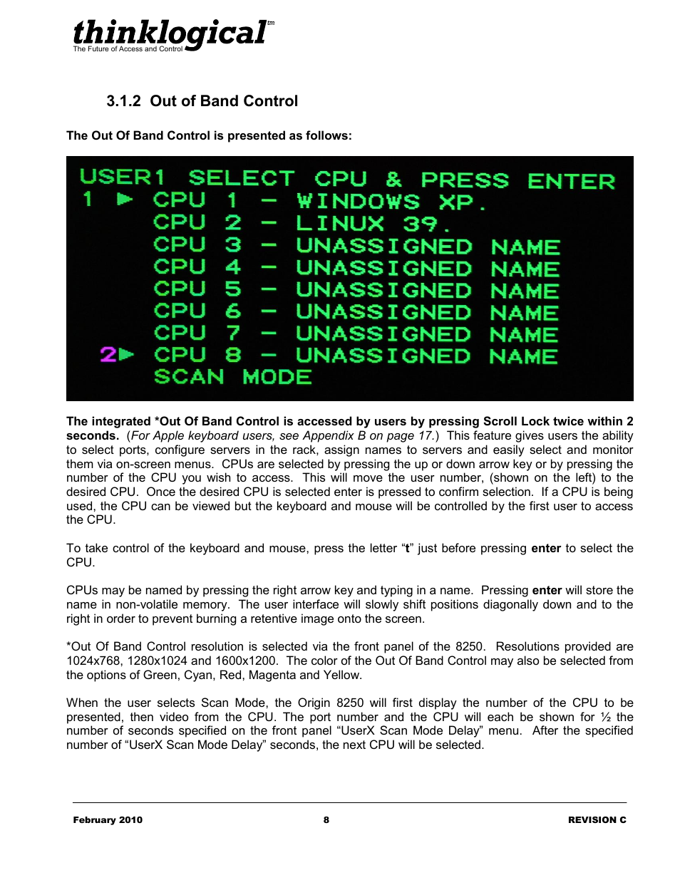 The rear panel, Out of band control | Thinklogical OriginKVM 8250 Manual User Manual | Page 12 / 21