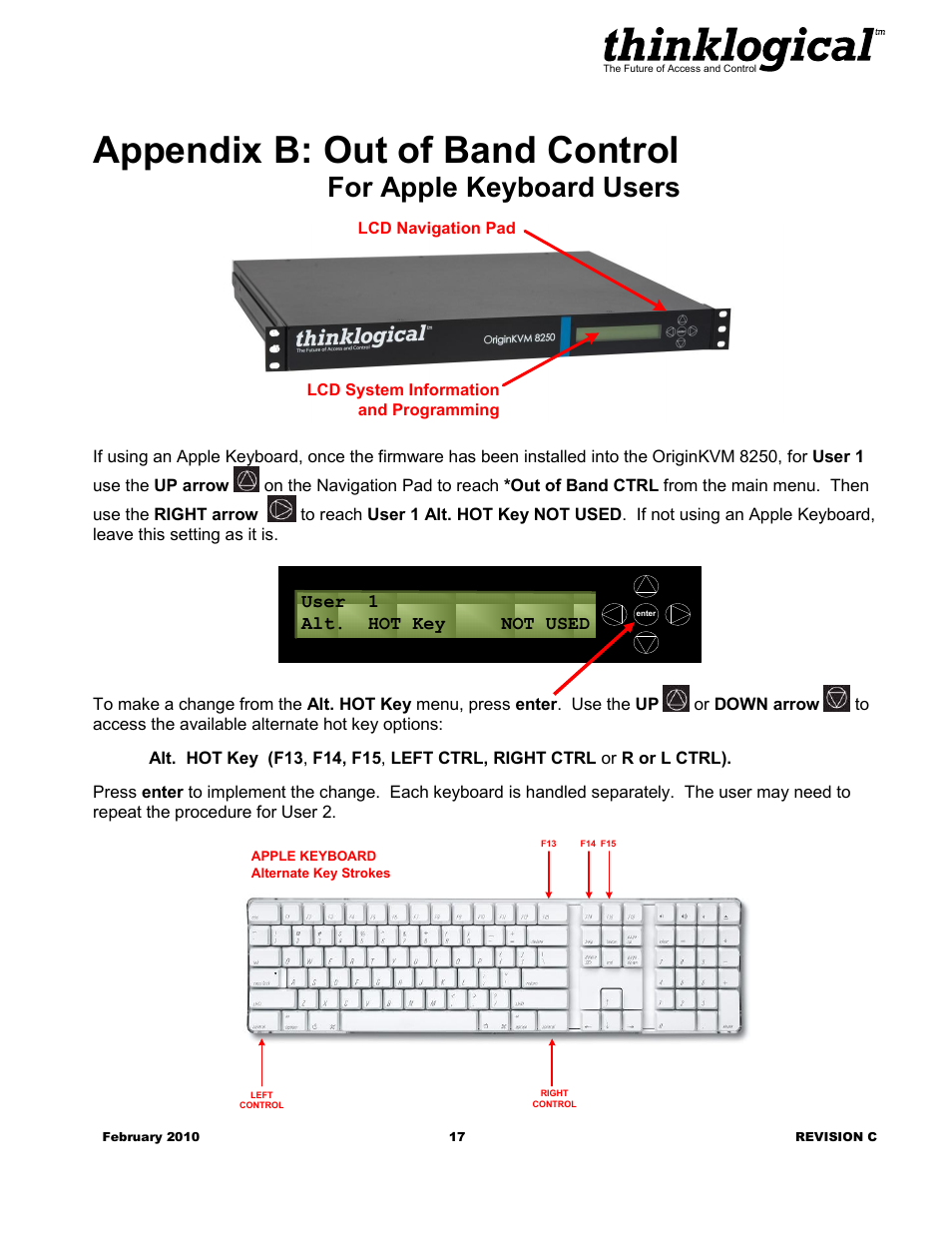 Appendix b: out of band control, For apple keyboard users | Thinklogical OriginKVM 8250 Manual User Manual | Page 21 / 21