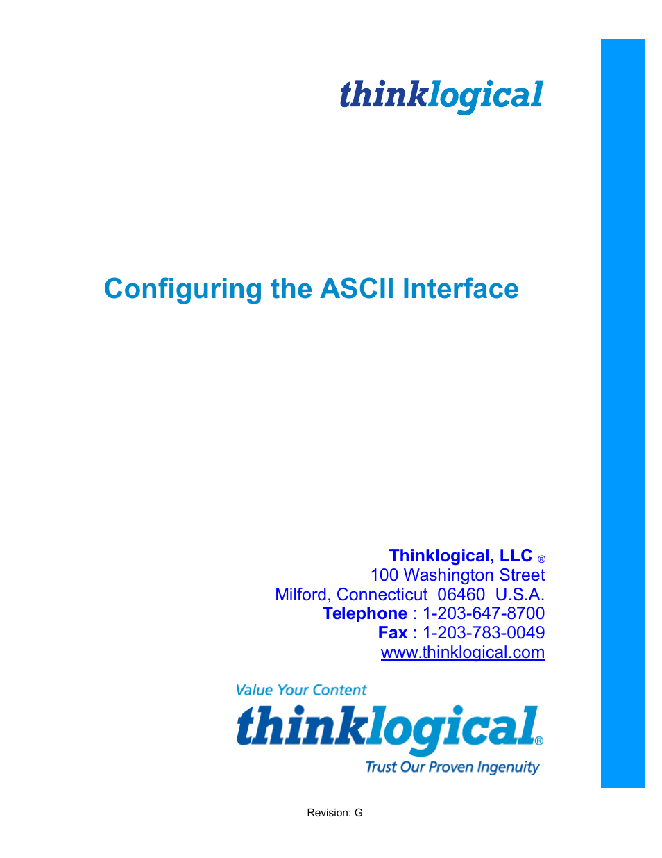 Thinklogical Router - Configuring the ASCII Interface User Manual | 9 pages