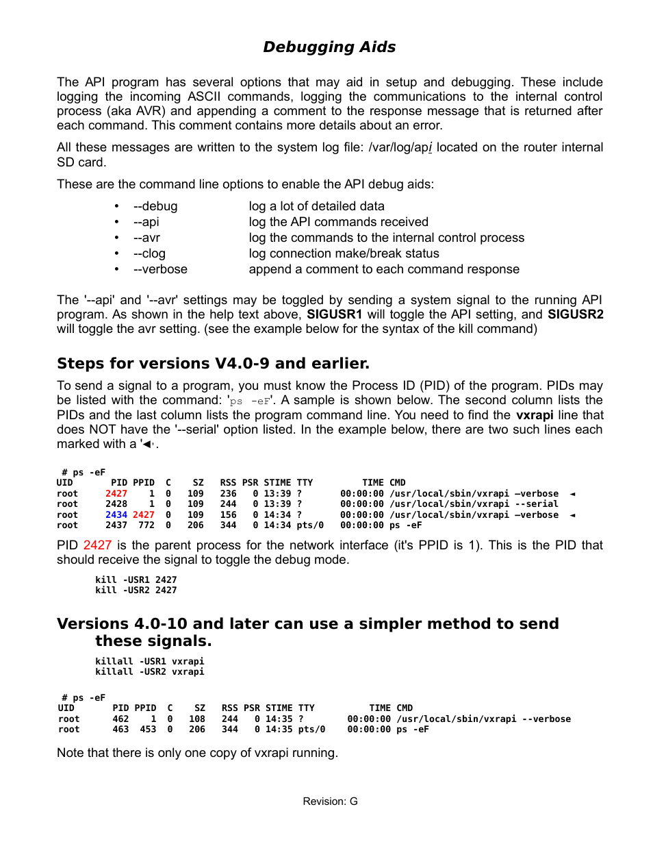 Debugging aids, Steps for versions v4.0-9 and earlier | Thinklogical Router - Configuring the ASCII Interface User Manual | Page 4 / 9