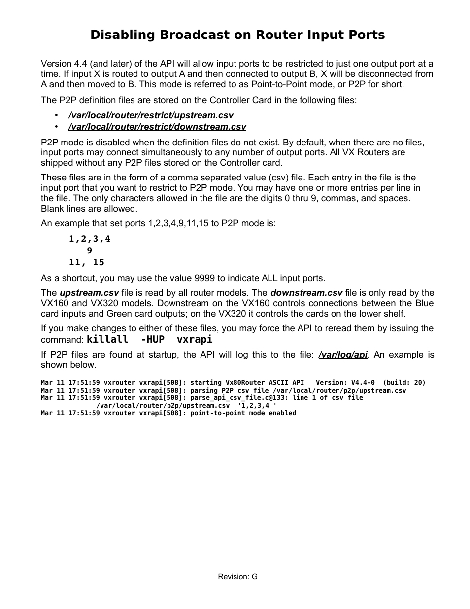 Disabling broadcast on router input ports | Thinklogical Router - Configuring the ASCII Interface User Manual | Page 8 / 9