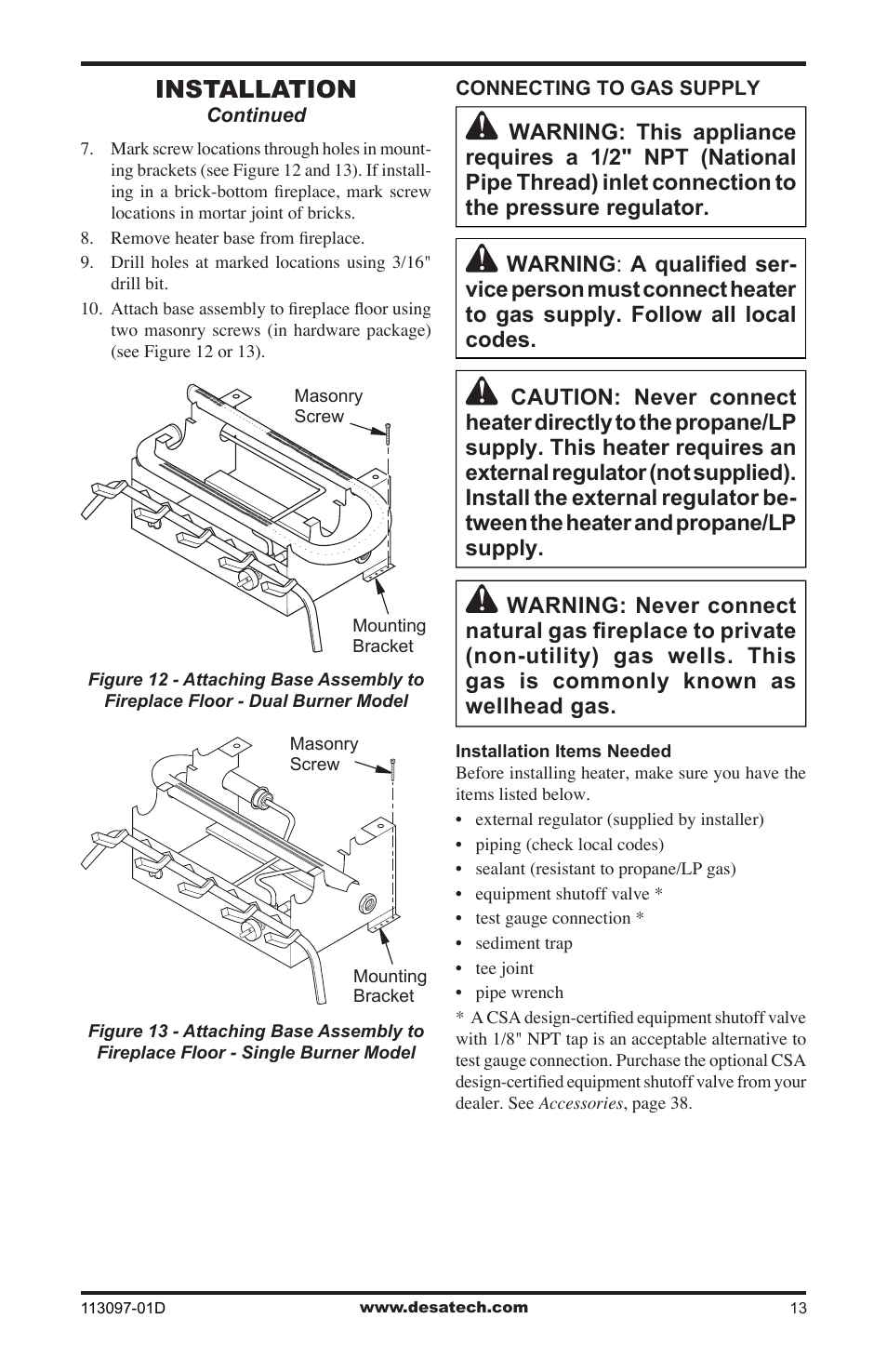 Installation | Desa Tech CCL3018PTA/NTA User Manual | Page 13 / 40