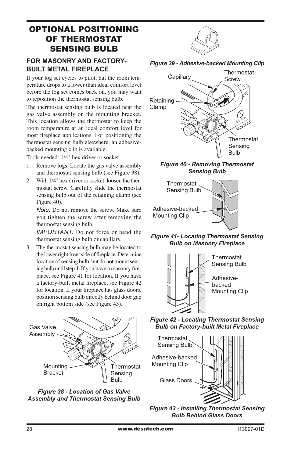 Optional positioning of thermostat sensing bulb | Desa Tech CCL3018PTA/NTA User Manual | Page 28 / 40