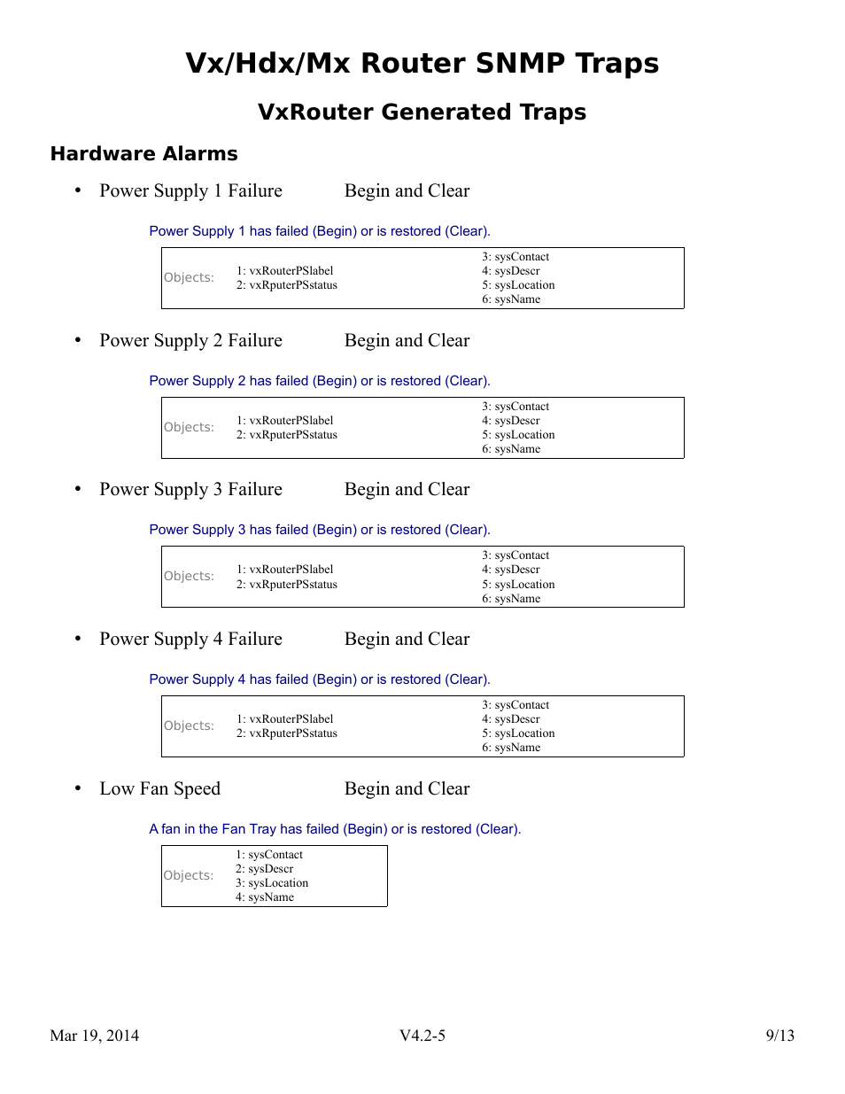 Vxrouter generated traps, Hardware alarms, Vx/hdx/mx router snmp traps | Thinklogical Router SNMP Traps User Manual | Page 10 / 14