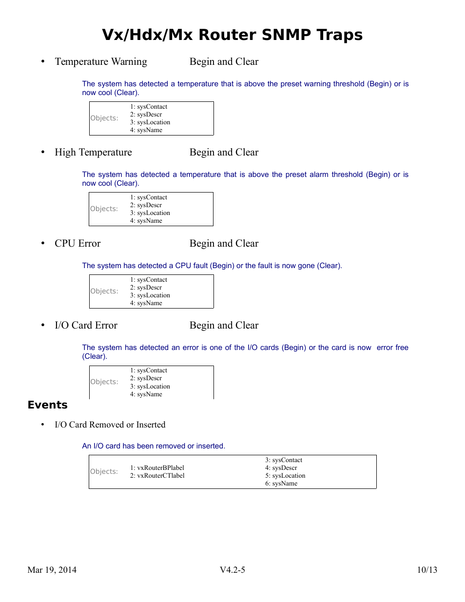 Events, Vx/hdx/mx router snmp traps | Thinklogical Router SNMP Traps User Manual | Page 11 / 14