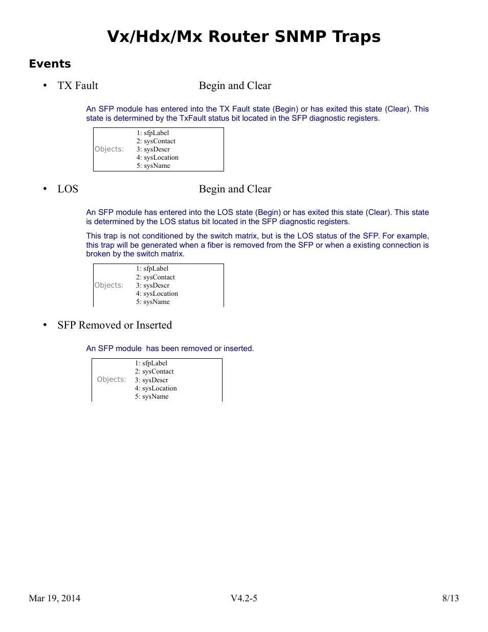 Events, Vx/hdx/mx router snmp traps | Thinklogical Router SNMP Traps User Manual | Page 9 / 14